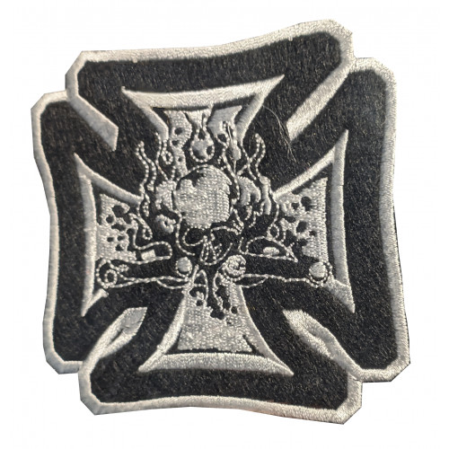 Flaming Skull Iron Cross Embroidered Patch